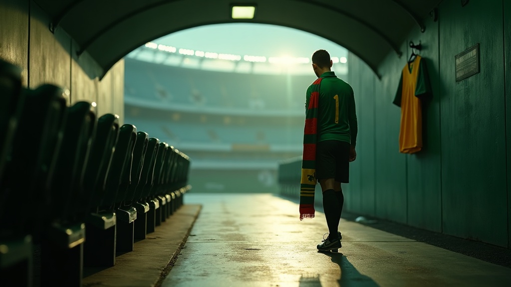 Original AI-generated cinematic editorial image — nighttime football scene, no real photos, identifiable faces, or club crests. Analysis, not a photo of a real event.