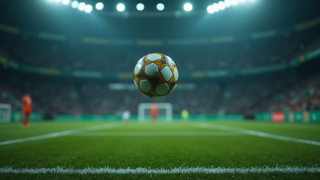 Original AI-generated cinematic editorial image — night football scene, no real photos, identifiable faces or crests. Analysis, not a photo of a real event.