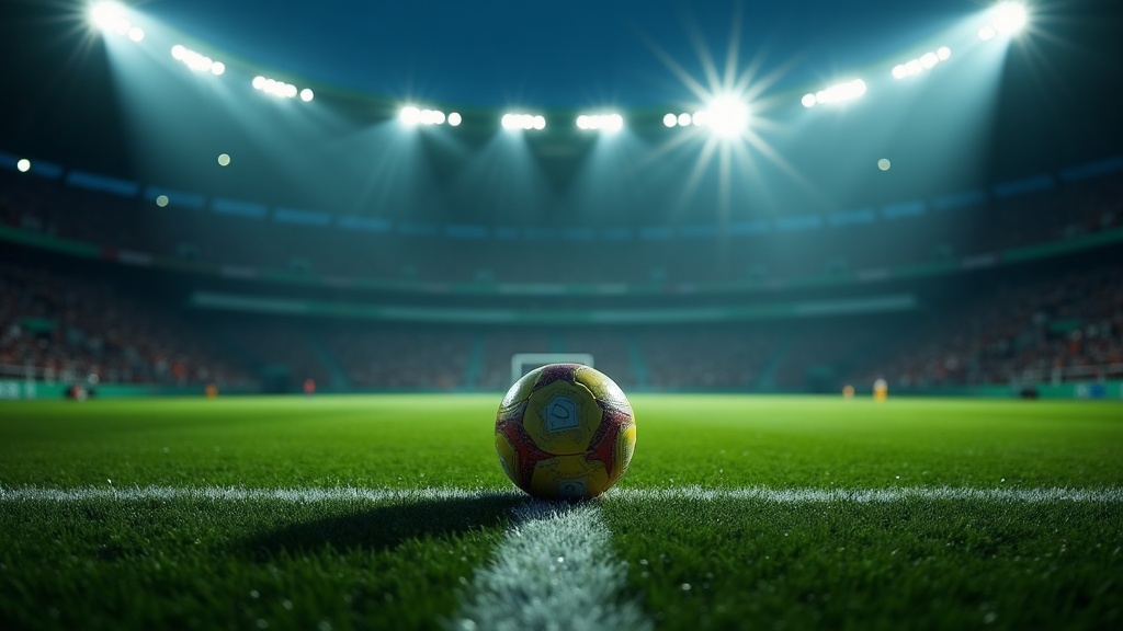 Original AI-generated cinematic editorial image — night football scene, no real photos, identifiable faces or crests. Analysis, not a photo of a real event.